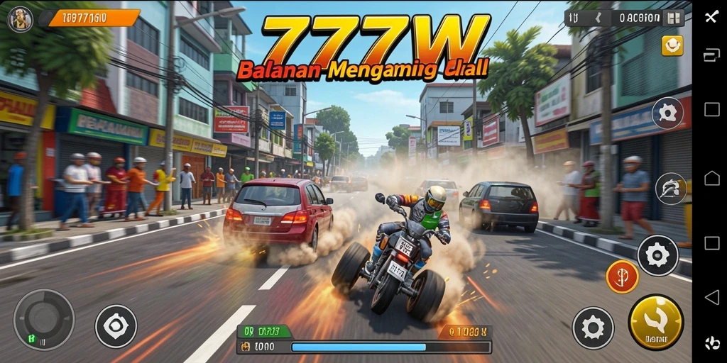 Screenshot gameplay 7777W menampilkan aksi balapan yang mendebarkan.