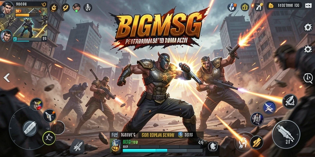 Tampilan aksi menegangkan dalam permainan BIGMSG dengan pertarungan seru.