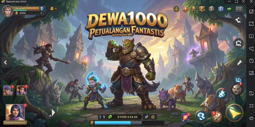 Tangkapan layar DEWA1000 menampilkan aksi pertempuran yang seru dalam gameplay RPG.