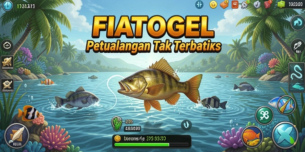 Tampilan gameplay FIATOGEL dengan aksi memancing yang mendebarkan.