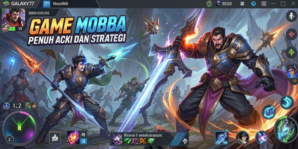 Screenshot dari gameplay GALAXY77 yang menampilkan pertempuran epik.
