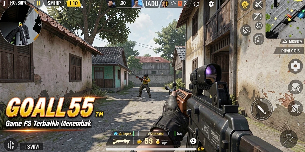 Screenshot menunjukkan pemain dalam aksi menembak di GOAL55.