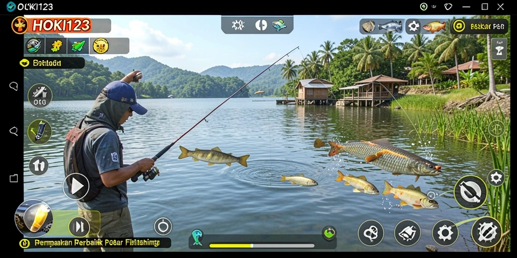 Screenshot HOKI123 menampilkan gameplay memancing yang asyik dan menantang.