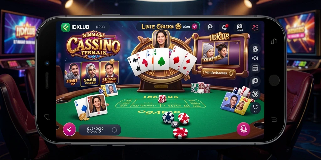 Screenshot gameplay IDKLUB menunjukkan dealer profesional dan interaksi langsung.