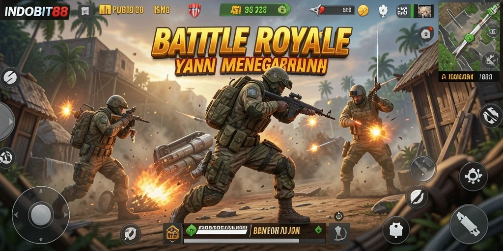 Tangkapan layar INDOBIT88 menampilkan aksi seru dalam permainan Battle Royale.