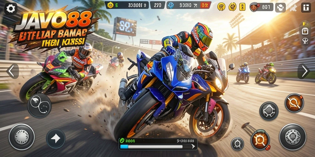 Tampilan layar utama gameplay balap motor yang mendebarkan.
