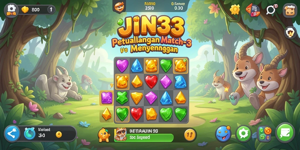 Screenshot utama JIN33 menampilkan gameplay seru Match-3.