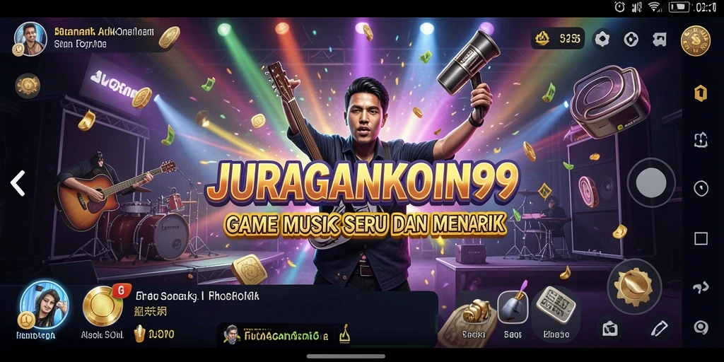 Tampilan gameplay JURAGANKOIN99 dengan berbagai lagu dan tantangan.