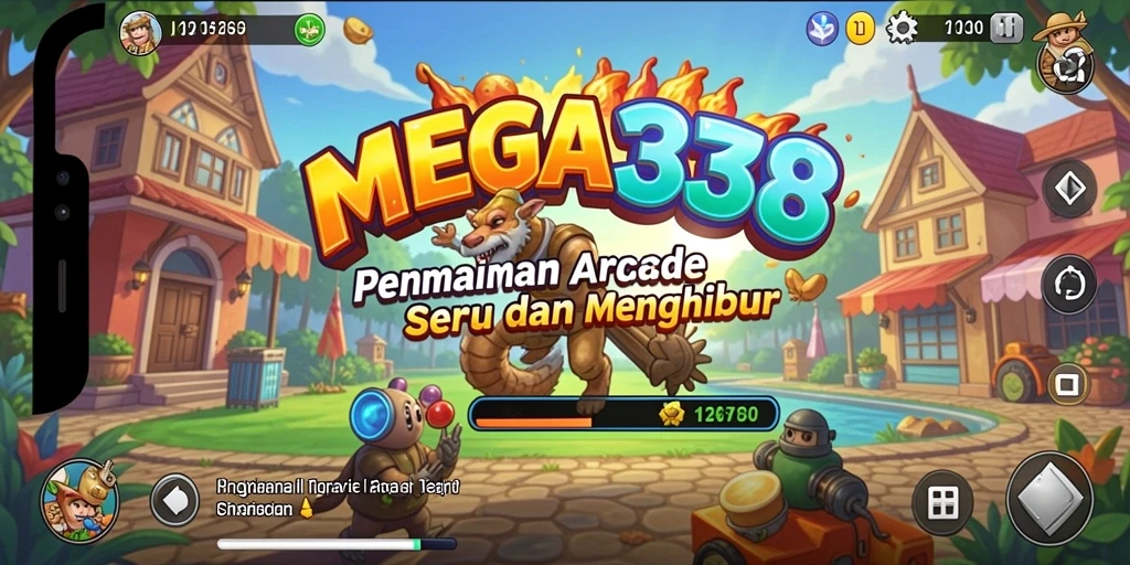 Tampilan gameplay MEGA338 yang cerah dan dinamis.
