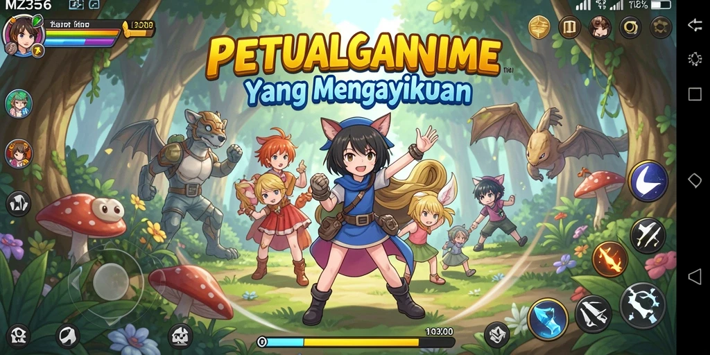 Screenshot MZ356 menampilkan karakter anime dalam pertempuran seru.