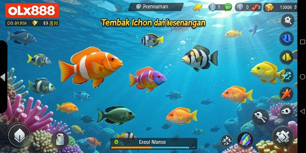 Tampilan gameplay OLX888 dengan aksi Tembak Ikan yang seru.