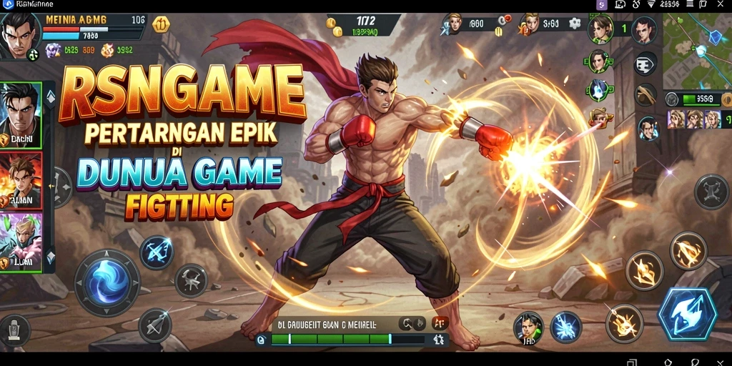 Screenshot pertarungan intens dalam RSNGAME dengan karakter yang penuh semangat.