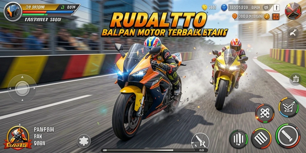 Tampilan gameplay RUDALTOTO yang mendebarkan dengan balapan motor yang seru.