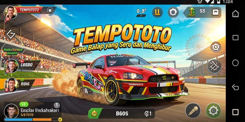 Gameplay TEMPOTOTO yang menegangkan di lintasan balap.