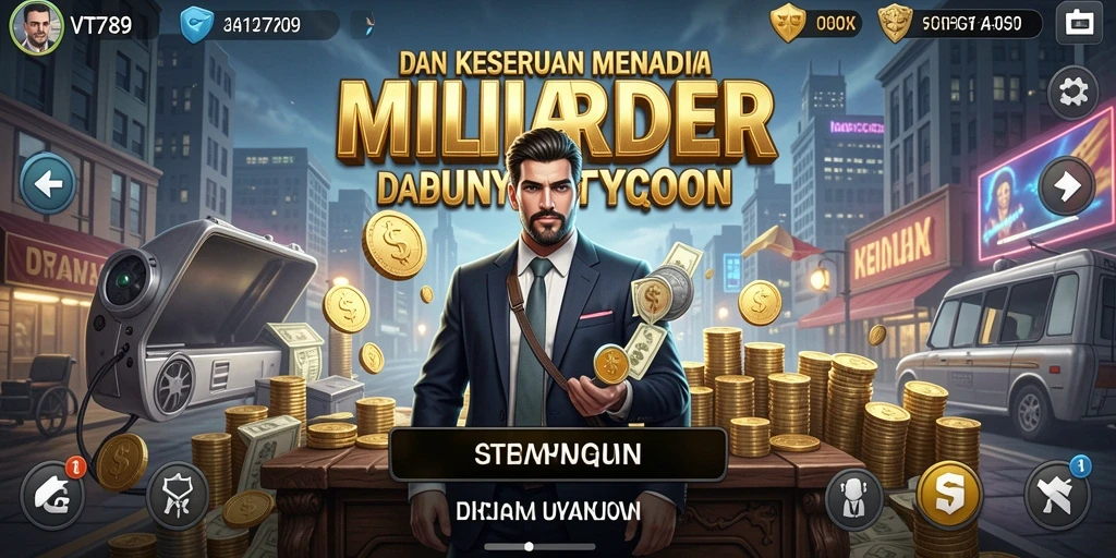 Screenshot VT789 menunjukkan gameplay dinamis dalam mengelola bisnis Tycoon.